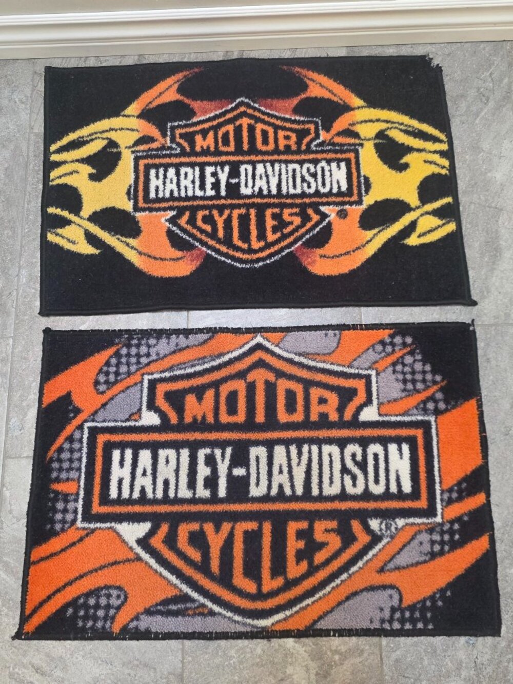 Vintage 70s-80s Biker Rugs Mats with Harley Davidson set of two